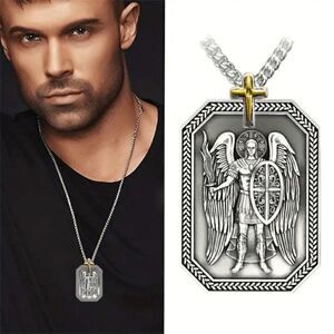 St. Michael Archangel Protector Cross Stainless Steel Pendant Necklace